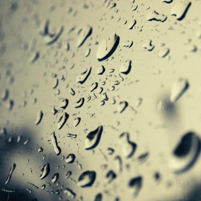 Raindrops against car window